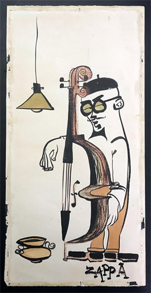 Original 1950's Frank Zappa Artwork of Beatnik Indian Ink & Watercolor.